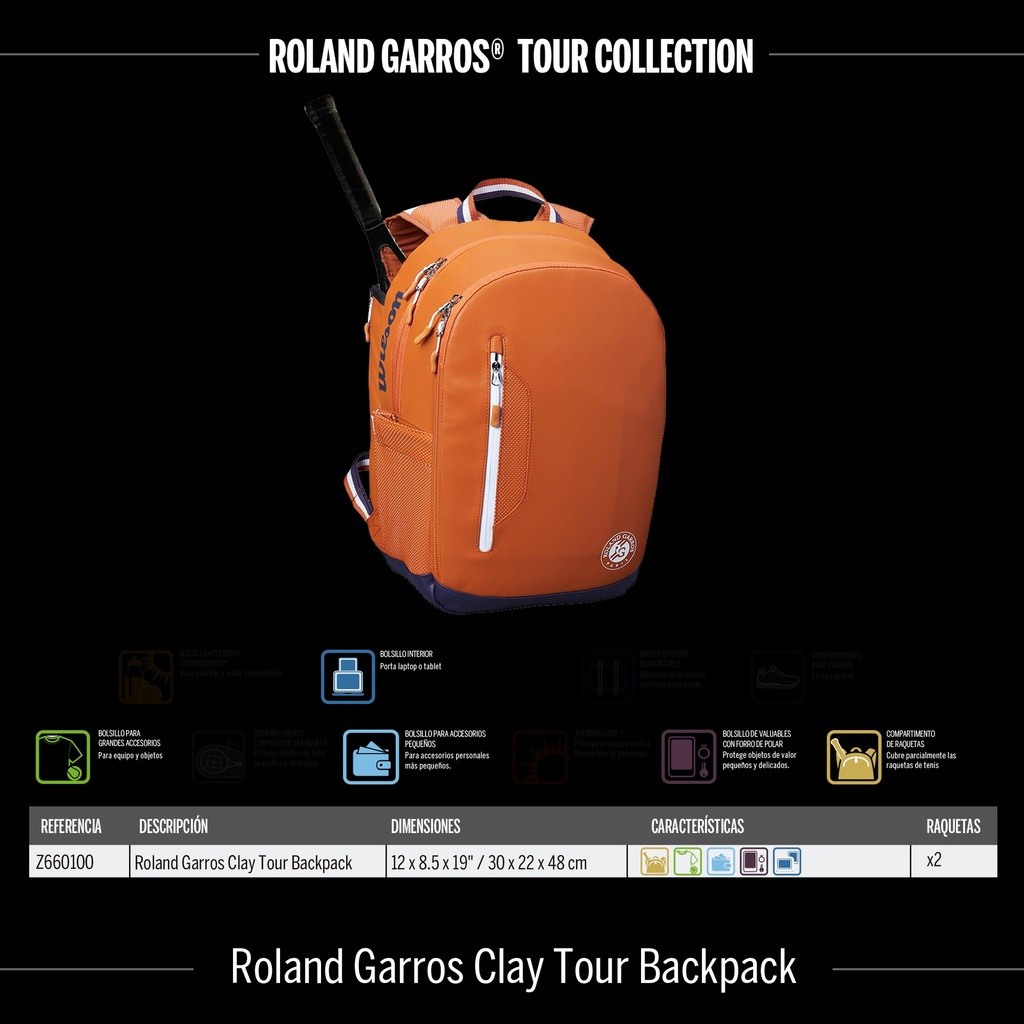 Bolso de Tenis Wilson Roland Garros Tour Backpack (Mrr/Bl) (Z660100)