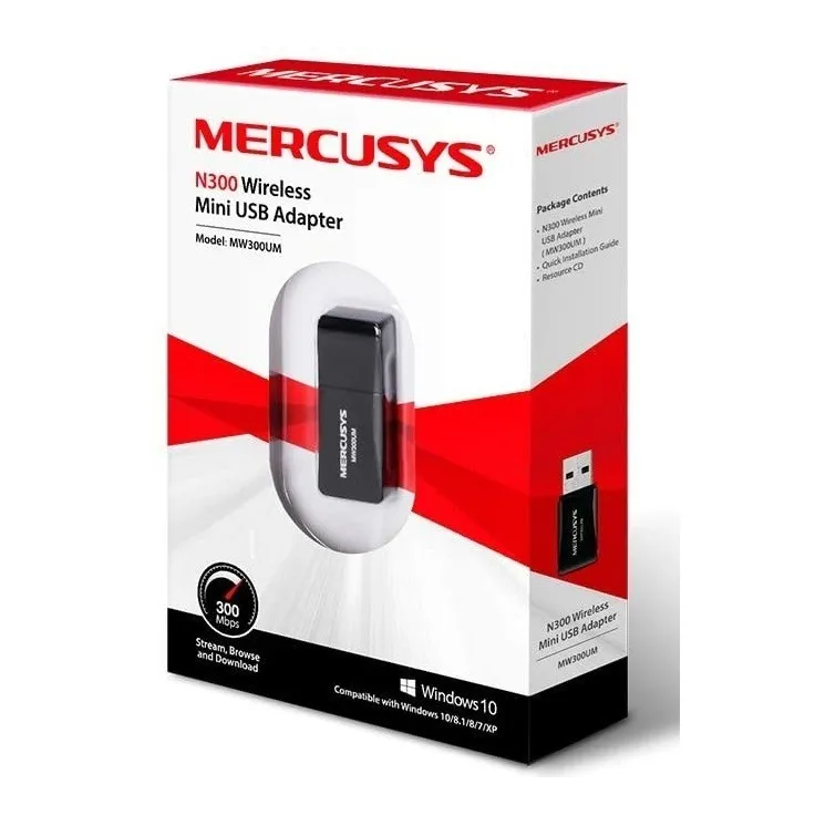 Adaptador Inalámbrico Mercusys USB Mini MW300UM 300MBPS Negro