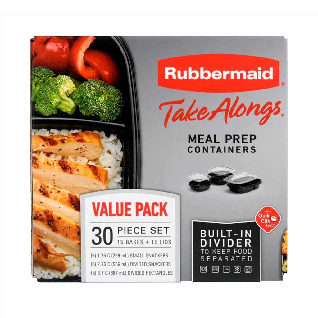Set de 30 Recipientes con tapa diferentes tamaños Negro Rubbermaid