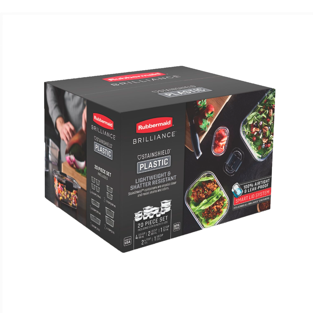 Envases 20 piezas de profundidad media con Cierre Hermético transparente Brilliance Rubbermaid