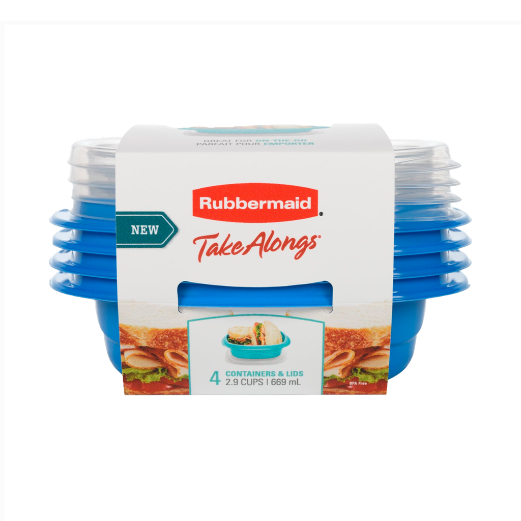 Set de 4 Recipientes con Tapa (2,9C) Azul TakeAlongs Rubbermaid