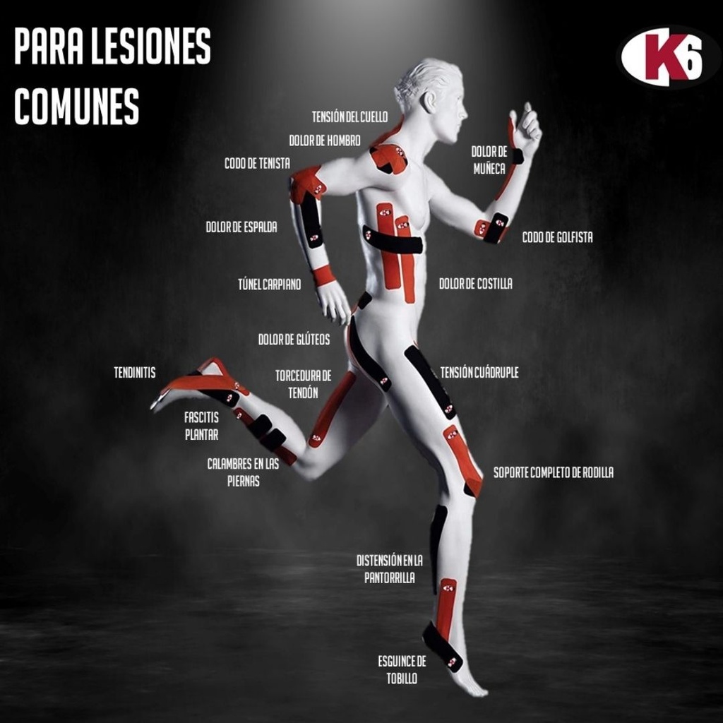 Cinta Kinesiológica Elástica Deportiva K6 Rollo 2.5m x 5cm