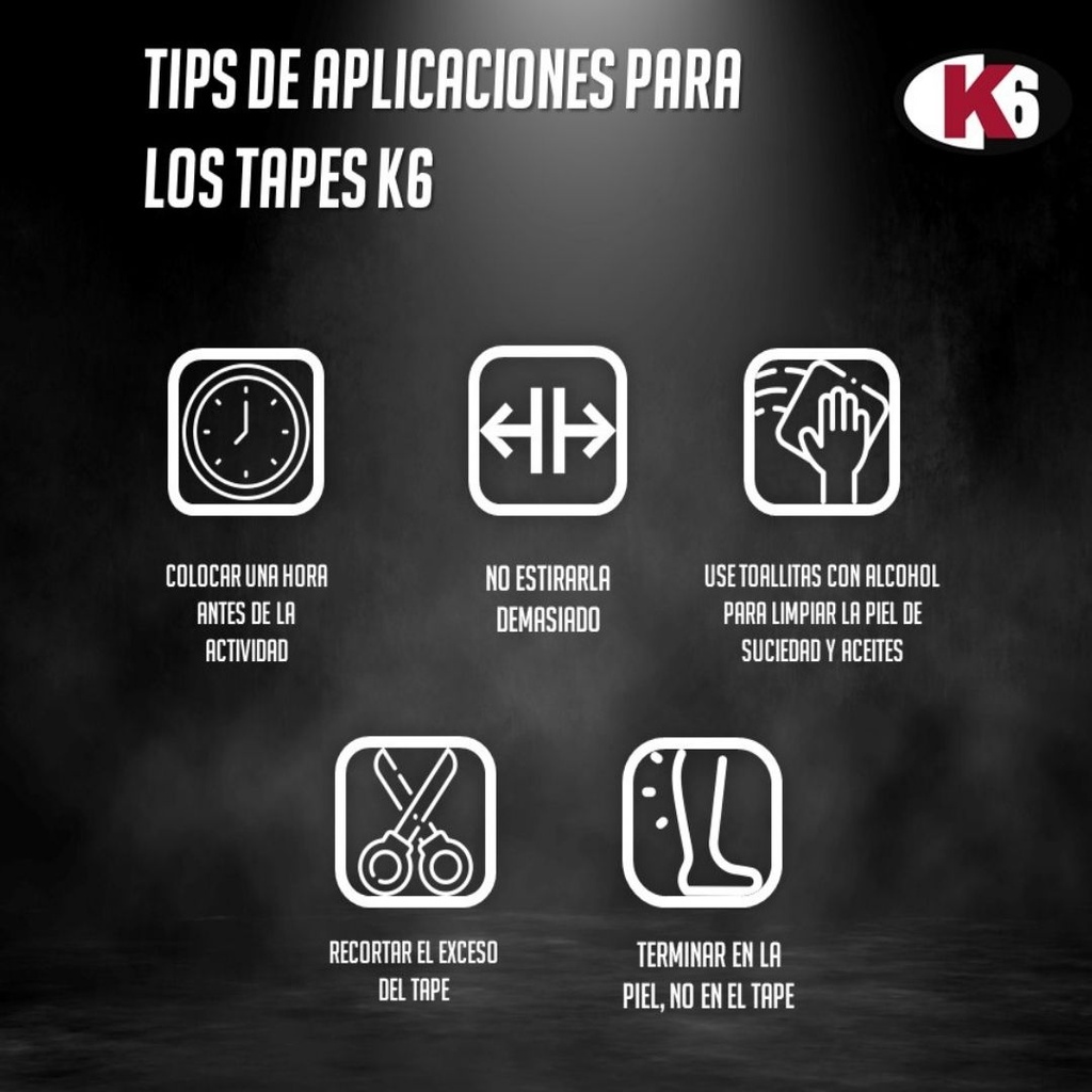 Cinta Kinesiológica Elástica Deportiva K6 Rollo 2.5m x 5cm