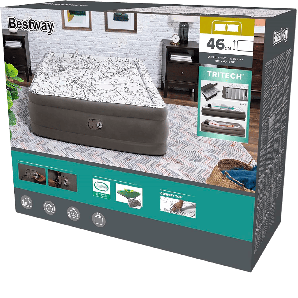 Colchón Inflable Queen con Bomba Aire AC Bestway Tritech Cushify Top 2.03m x 1.52m x 46cm