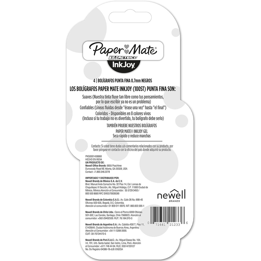 Bolígrafos Punta Fina Paper Mate kilométrico Negro Bx4 