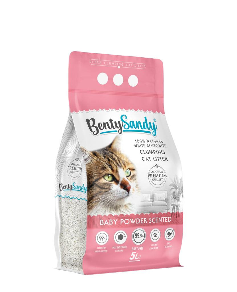 Arena para gatos Bentysandy Ultra absorbente y Ultra aglomerante 100% bentonita con aroma 5L/4.35Kg