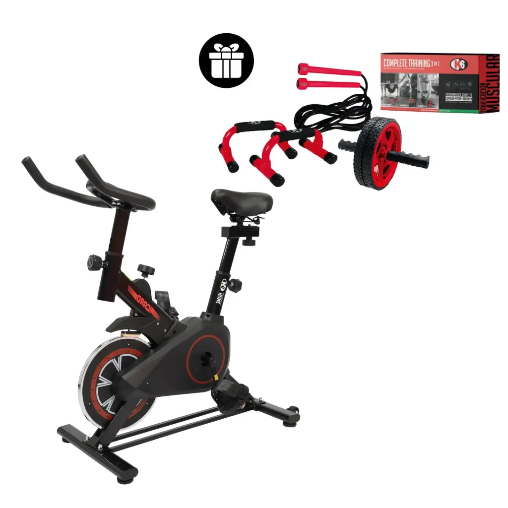 Bicicleta Spinning + Lazo Para Saltar + Base Flexiones+ Rueda Abs