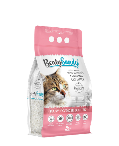 Arena para gatos Bentysandy Ultra absorbente y Ultra aglomerante 100% bentonita con aroma 5L/4.35Kg