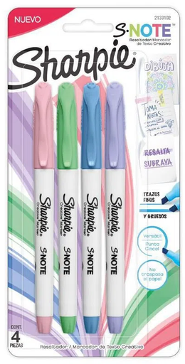 [2133102] Resaltadores Sharpie S-Note x4 Punta Cincel Tonos Pastel