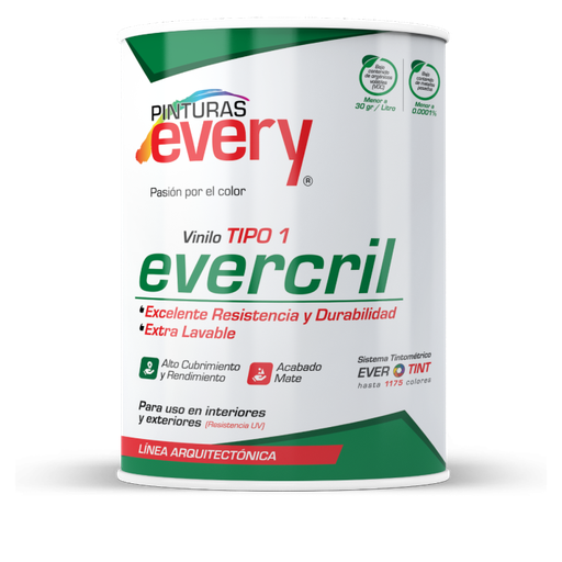 [C-100-1/5] Pintura Vinilo Every Evercril Tipo 1 Certificado 5 Galones