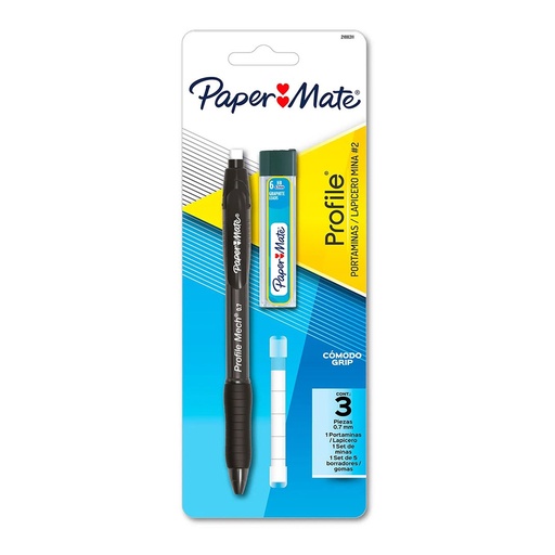 [2188311] Set de Portaminas Minas y Borrador Paper Mate Profile 0.7mm Negro 