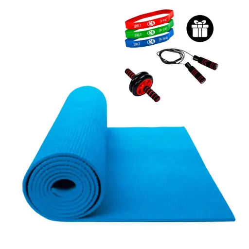 [67123-K] Kit Yoga Mat + Set de Bandas + Lazo Para Saltar + Rueda de Abs 