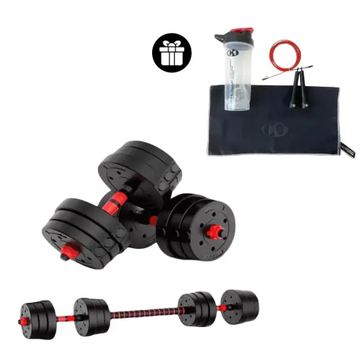 [66704-K1] Kit Set de Mancuernas + Lazo Para Saltar + Vaso Mezclador + Toalla Microfibra