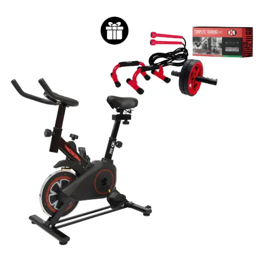 [66147-K1] Bicicleta Spinning + Lazo Para Saltar + Base Flexiones+ Rueda Abs