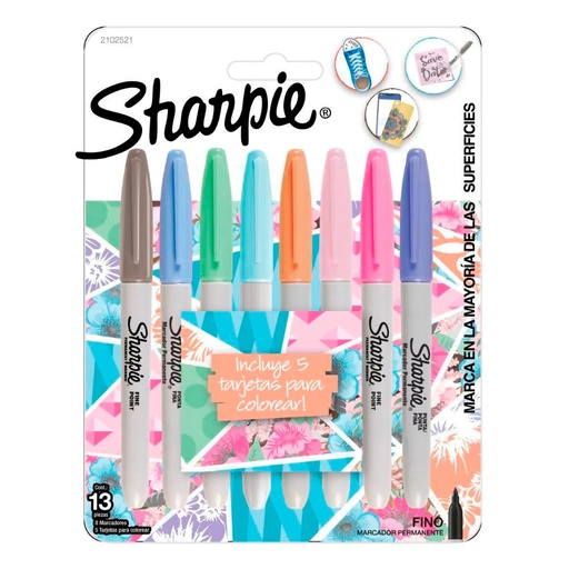 [2102521] Marcadores Pastel Sharpie Finos 8 unds +Tarjetas para Colorear